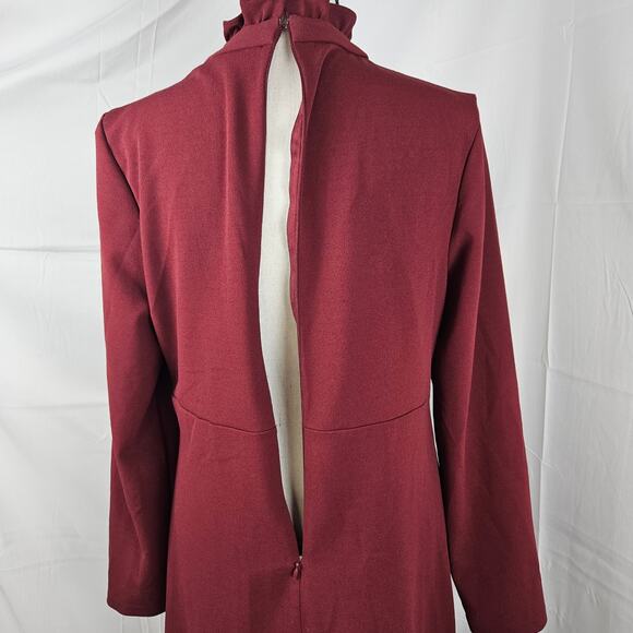 Sharagano Red Ruffle Front Mock Neck Dress Women’s 8 Long Sleeve Knee Length - Picture 5 of 9